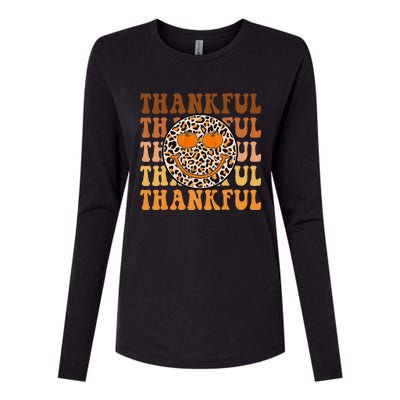 Groovy Thankful Hello Fall Leopard Retro Autumn Thanksgiving Womens Cotton Relaxed Long Sleeve T-Shirt