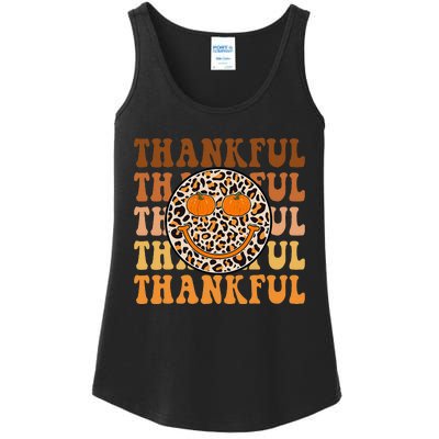 Groovy Thankful Hello Fall Leopard Retro Autumn Thanksgiving Ladies Essential Tank