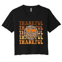 Groovy Thankful Hello Fall Leopard Retro Autumn Thanksgiving Women's Crop Top Tee