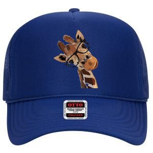 Good Time Hipster Giraffe Cute Giraffe Sunglasses High Crown Mesh Back Trucker Hat