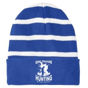 Gone Treasure Hunting Oak Island Funny Retro Metal Detector Gift Striped Beanie with Solid Band