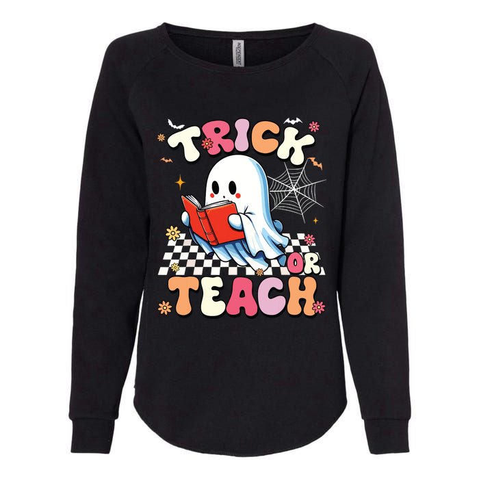 Groovy Teacher Halloween Retro Trick Or Teach Floral Ghost Womens California Wash Sweatshirt