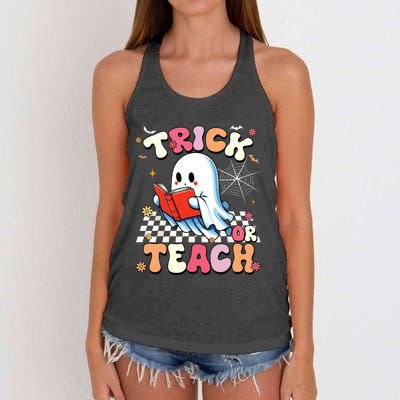 Groovy Teacher Halloween Retro Trick Or Teach Floral Ghost Women's Knotted Racerback Tank