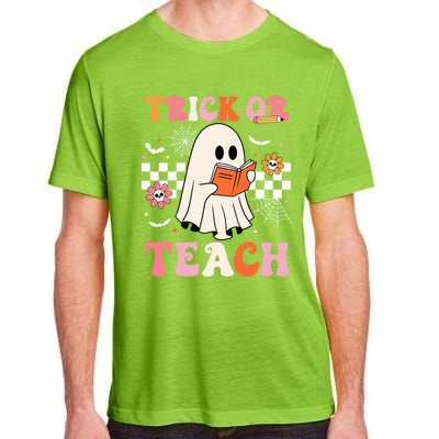 Groovy Teacher Halloween Retro Trick Or Teach Floral Ghost Cool Gift Adult ChromaSoft Performance T-Shirt