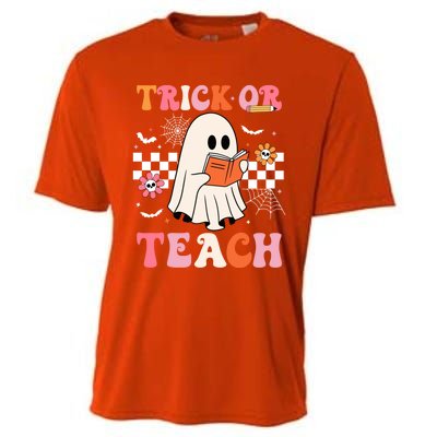 Groovy Teacher Halloween Retro Trick Or Teach Floral Ghost Cool Gift Cooling Performance Crew T-Shirt