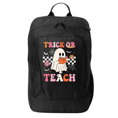 Groovy Teacher Halloween Retro Trick Or Teach Floral Ghost Cool Gift City Backpack