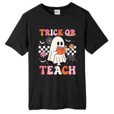 Groovy Teacher Halloween Retro Trick Or Teach Floral Ghost Cool Gift Tall Fusion ChromaSoft Performance T-Shirt