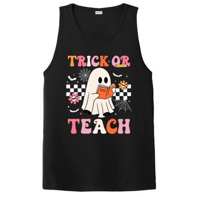 Groovy Teacher Halloween Retro Trick Or Teach Floral Ghost Cool Gift PosiCharge Competitor Tank