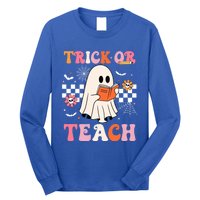 Groovy Teacher Halloween Retro Trick Or Teach Floral Ghost Cool Gift Long Sleeve Shirt