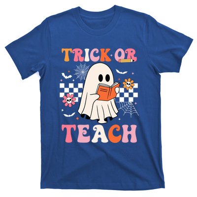 Groovy Teacher Halloween Retro Trick Or Teach Floral Ghost Cool Gift T-Shirt