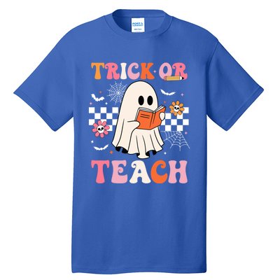 Groovy Teacher Halloween Retro Trick Or Teach Floral Ghost Cool Gift Tall T-Shirt