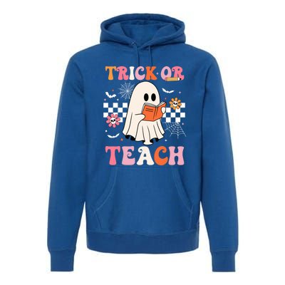 Groovy Teacher Halloween Retro Trick Or Teach Floral Ghost Cool Gift Premium Hoodie