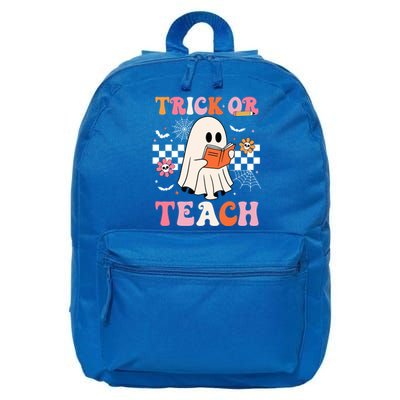 Groovy Teacher Halloween Retro Trick Or Teach Floral Ghost Cool Gift 16 in Basic Backpack