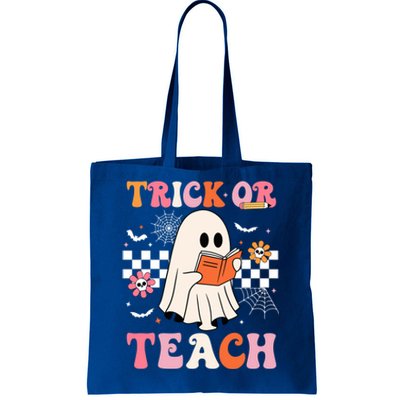 Groovy Teacher Halloween Retro Trick Or Teach Floral Ghost Cool Gift Tote Bag