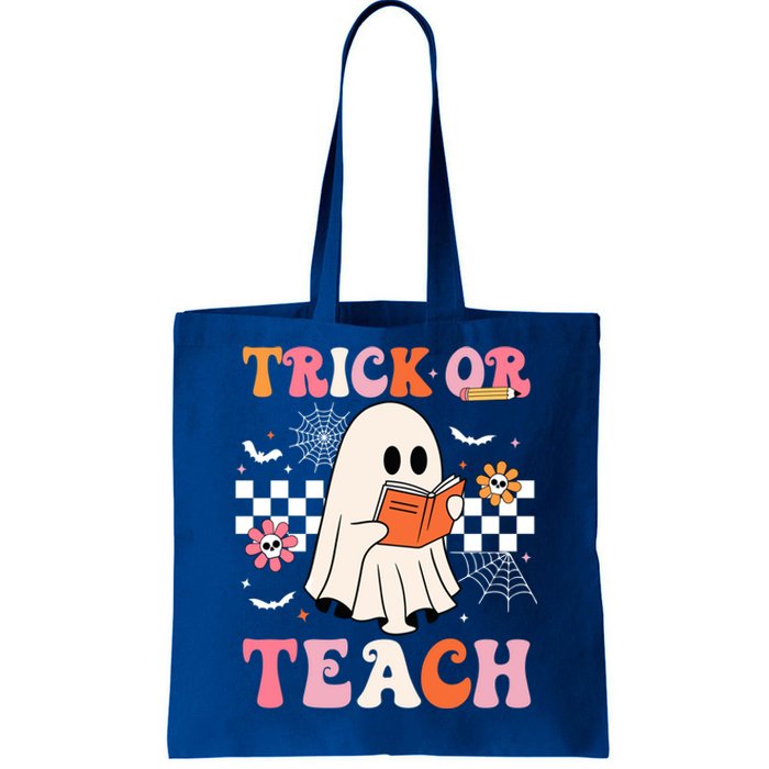 Groovy Teacher Halloween Retro Trick Or Teach Floral Ghost Cool Gift Tote Bag