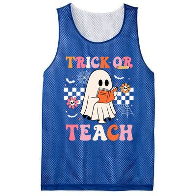 Groovy Teacher Halloween Retro Trick Or Teach Floral Ghost Cool Gift Mesh Reversible Basketball Jersey Tank