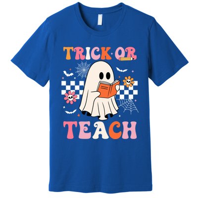 Groovy Teacher Halloween Retro Trick Or Teach Floral Ghost Cool Gift Premium T-Shirt