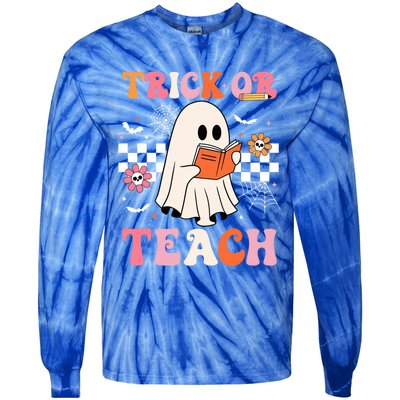 Groovy Teacher Halloween Retro Trick Or Teach Floral Ghost Cool Gift Tie-Dye Long Sleeve Shirt