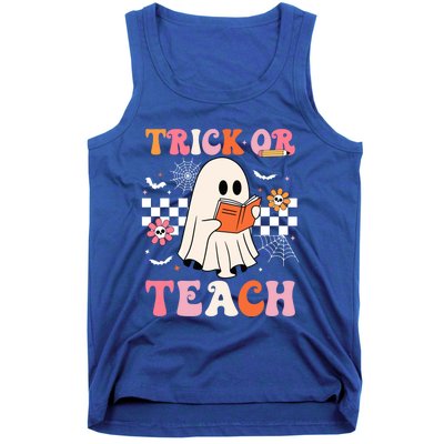 Groovy Teacher Halloween Retro Trick Or Teach Floral Ghost Cool Gift Tank Top