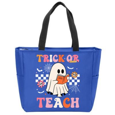 Groovy Teacher Halloween Retro Trick Or Teach Floral Ghost Cool Gift Zip Tote Bag