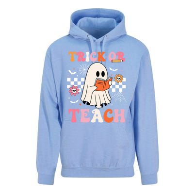 Groovy Teacher Halloween Retro Trick Or Teach Floral Ghost Cool Gift Unisex Surf Hoodie