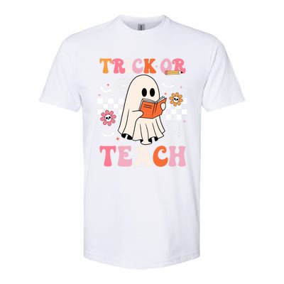 Groovy Teacher Halloween Retro Trick Or Teach Floral Ghost Cool Gift Softstyle CVC T-Shirt