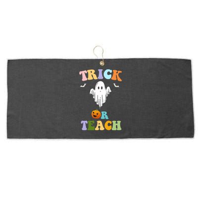 Groovy Teacher Halloween Trick Or Teach Retro Floral Ghost Great Gift Large Microfiber Waffle Golf Towel