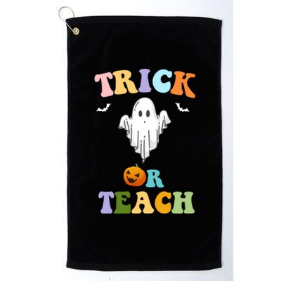 Groovy Teacher Halloween Trick Or Teach Retro Floral Ghost Great Gift Platinum Collection Golf Towel