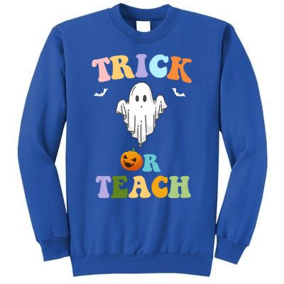 Groovy Teacher Halloween Trick Or Teach Retro Floral Ghost Great Gift Sweatshirt