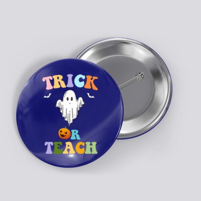 Groovy Teacher Halloween Trick Or Teach Retro Floral Ghost Great Gift Button