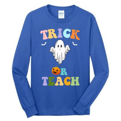 Groovy Teacher Halloween Trick Or Teach Retro Floral Ghost Great Gift Tall Long Sleeve T-Shirt