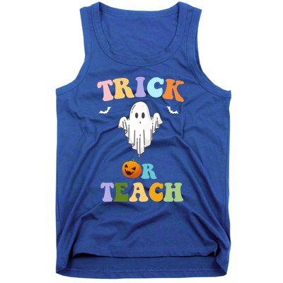 Groovy Teacher Halloween Trick Or Teach Retro Floral Ghost Great Gift Tank Top