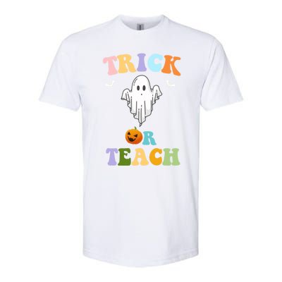 Groovy Teacher Halloween Trick Or Teach Retro Floral Ghost Great Gift Softstyle® CVC T-Shirt