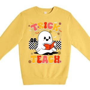 Groovy Teacher Halloween Retro Trick Or Teach Floral Ghost Premium Crewneck Sweatshirt