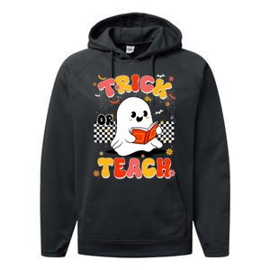 Groovy Teacher Halloween Retro Trick Or Teach Floral Ghost Performance Fleece Hoodie