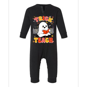 Groovy Teacher Halloween Retro Trick Or Teach Floral Ghost Infant Fleece One Piece