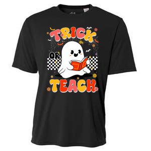 Groovy Teacher Halloween Retro Trick Or Teach Floral Ghost Cooling Performance Crew T-Shirt