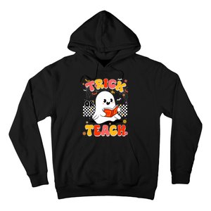 Groovy Teacher Halloween Retro Trick Or Teach Floral Ghost Hoodie