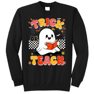 Groovy Teacher Halloween Retro Trick Or Teach Floral Ghost Sweatshirt