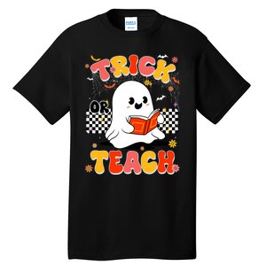 Groovy Teacher Halloween Retro Trick Or Teach Floral Ghost Tall T-Shirt