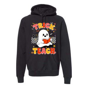 Groovy Teacher Halloween Retro Trick Or Teach Floral Ghost Premium Hoodie