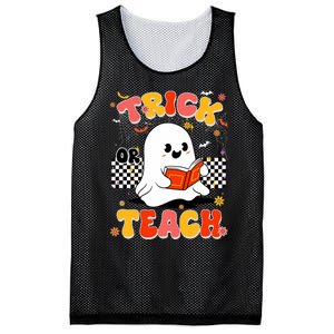 Groovy Teacher Halloween Retro Trick Or Teach Floral Ghost Mesh Reversible Basketball Jersey Tank