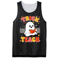 Groovy Teacher Halloween Retro Trick Or Teach Floral Ghost Mesh Reversible Basketball Jersey Tank