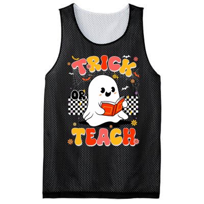 Groovy Teacher Halloween Retro Trick Or Teach Floral Ghost Mesh Reversible Basketball Jersey Tank