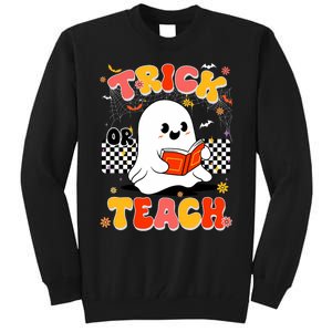 Groovy Teacher Halloween Retro Trick Or Teach Floral Ghost Tall Sweatshirt