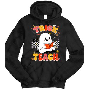 Groovy Teacher Halloween Retro Trick Or Teach Floral Ghost Tie Dye Hoodie