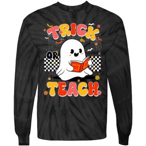 Groovy Teacher Halloween Retro Trick Or Teach Floral Ghost Tie-Dye Long Sleeve Shirt