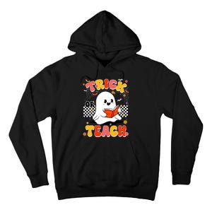 Groovy Teacher Halloween Retro Trick Or Teach Floral Ghost Tall Hoodie