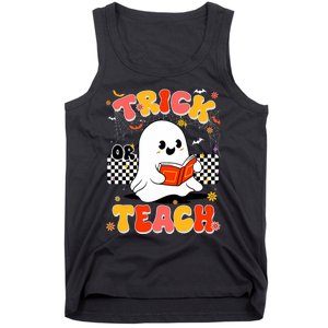 Groovy Teacher Halloween Retro Trick Or Teach Floral Ghost Tank Top