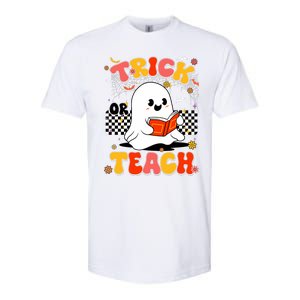 Groovy Teacher Halloween Retro Trick Or Teach Floral Ghost Softstyle CVC T-Shirt